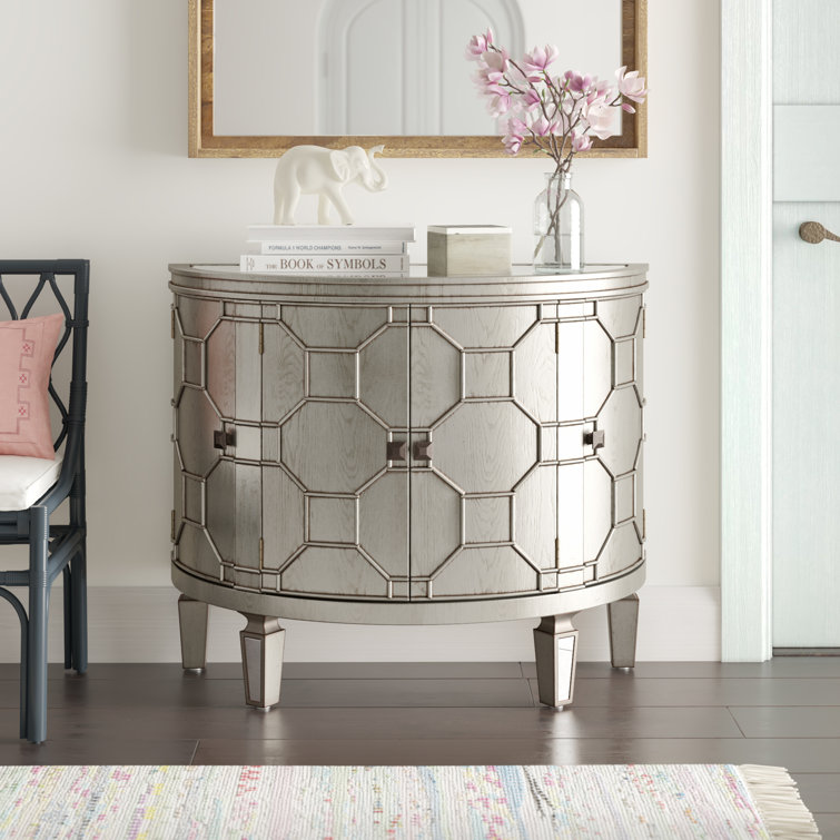 Dakota Fields Ezell Solid Wood 4 Door Mirrored Half Circle Accent